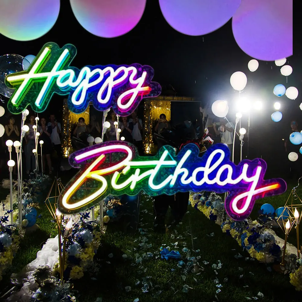 

CALCA Happy Birthday Colorful Light LED Neon Sign 22.6X7.6in+16X7in for Birthday Party Indoor Signs Wall Decoration Lights Lamp