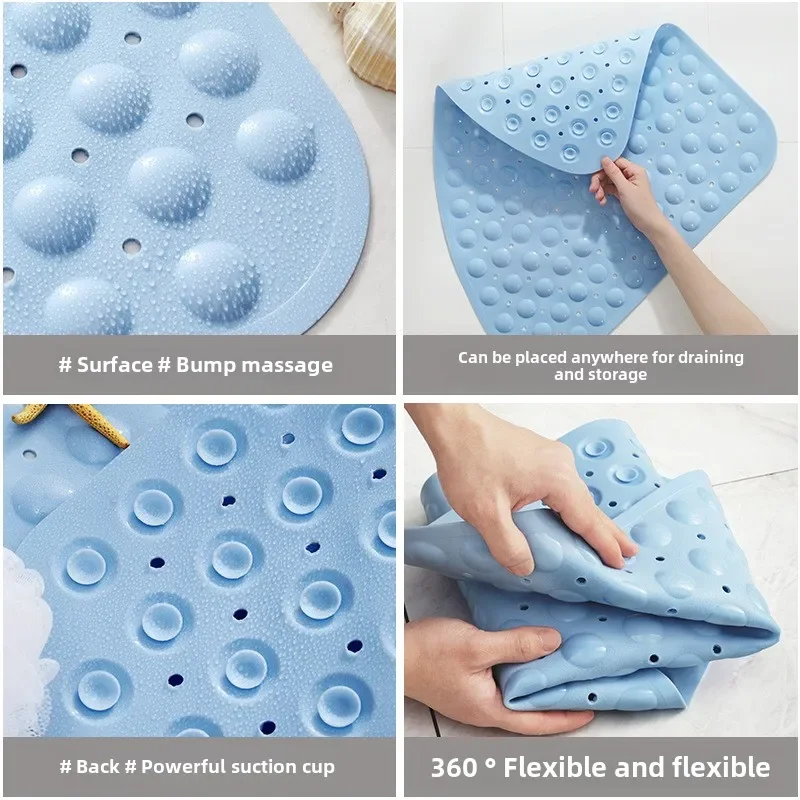 Tappeto Doccia Angolare 65x65cm,Tappetino Doccia Antiscivolo Triangolare,Tappeto Doccia Antiscivolo con Ventose e Fori di Drenaggio,Tappetino Vasca Antiscivolo e Antimuffa,per Doccia e Bagno(Blu
