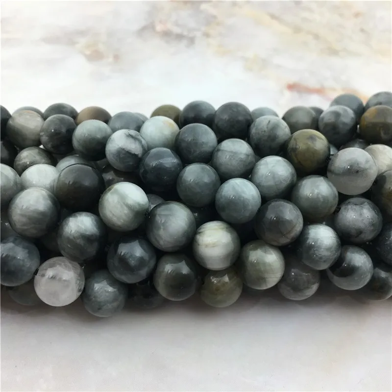Natural Hawk's Eye Stone Beads 6/8/10/12MM High Quality Round Gray Smooth Beads Falcon's Eye stone For Jewelry Making Design