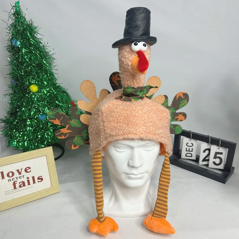Funny Dress Up Plush Turkey Hat Thanksgiving Party Cartoon Cute Holiday Celebration Hat
