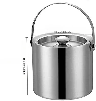 2.0L/3.0L Ice Bucket with Lid Strainer Tong Double Walled Stainless Steel Insulated Ice Bucket Container Cooler Bar Tools