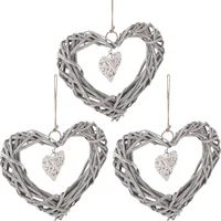 3 Pcs Heart Shaped Hanging Decorations Door Wreath Rattan Wicker Wall Decor Living Room Bedroom Kitchen Home Decor Wind Chimes 1