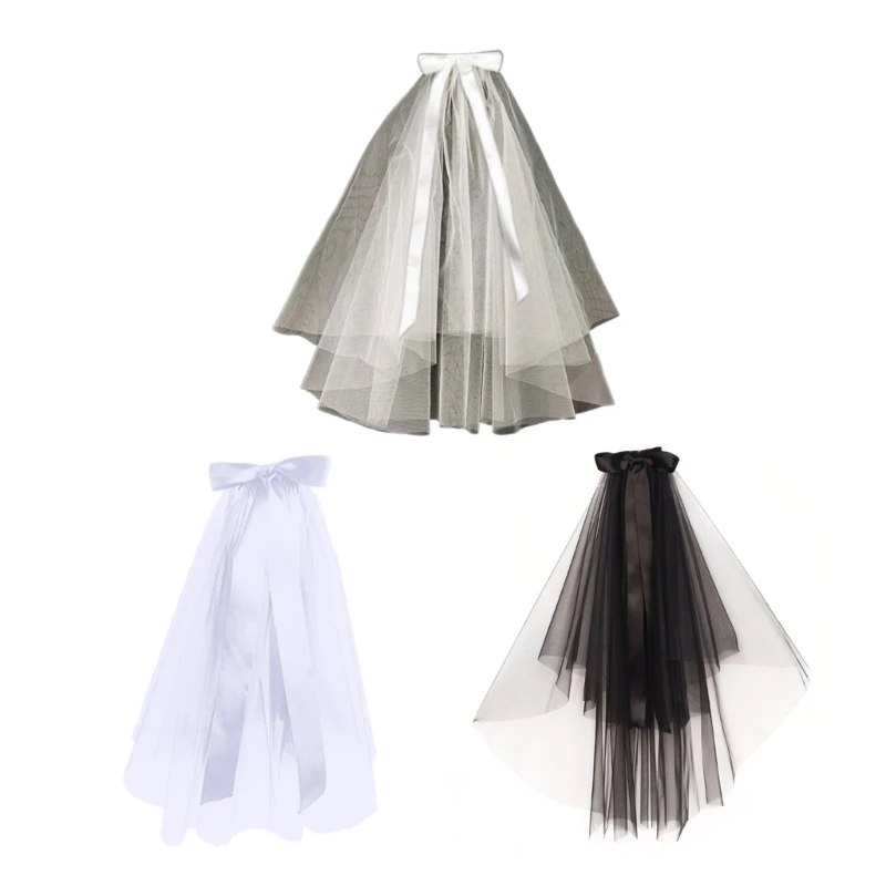 

Ribbon Bowknot Long Tulle Halloween Bridal Veil with Fix Hair Comb for Marriage Wedding Celebration Party Accessories