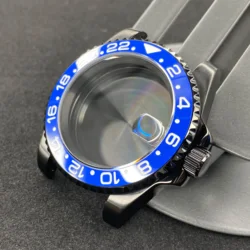 Premium 40mm Black Watch Case with Sapphire Glass and 120 - Click Bezel - Glass back cover (11 GMT Ceramic Bezel)