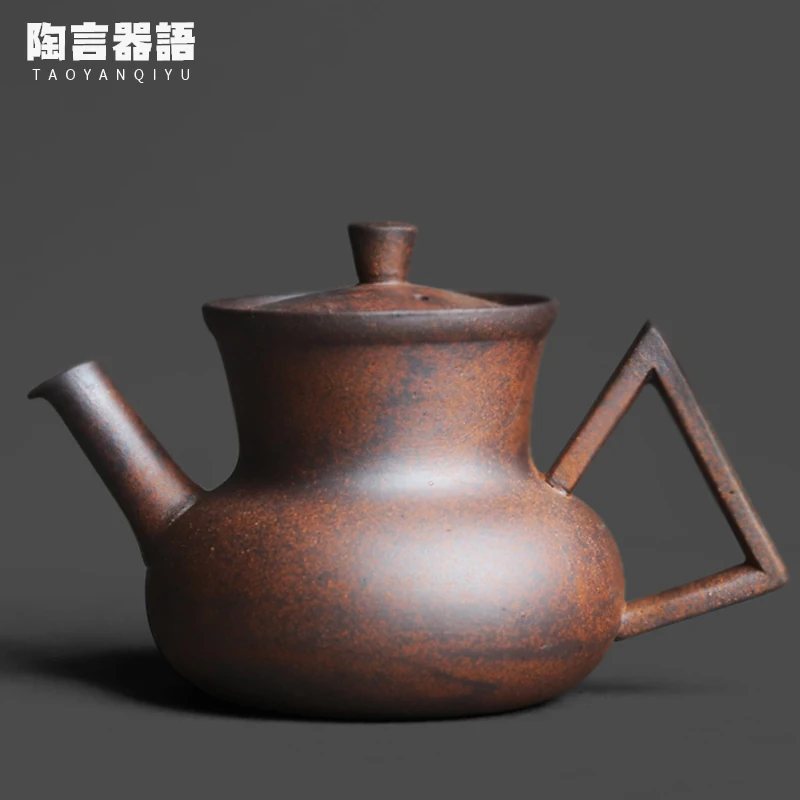 

Rock Clay Lantern Square Handle Teapot Personalized Kung Fu Tea Ceremony Handmade Pottery Tea Bags Brewing Single Pot