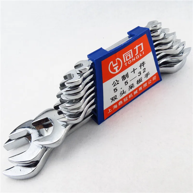 

Open-ended wrench with the same force, high-quality mirror chrome-plated double-headed wrench set, 5.5-32mm ten-piece set.