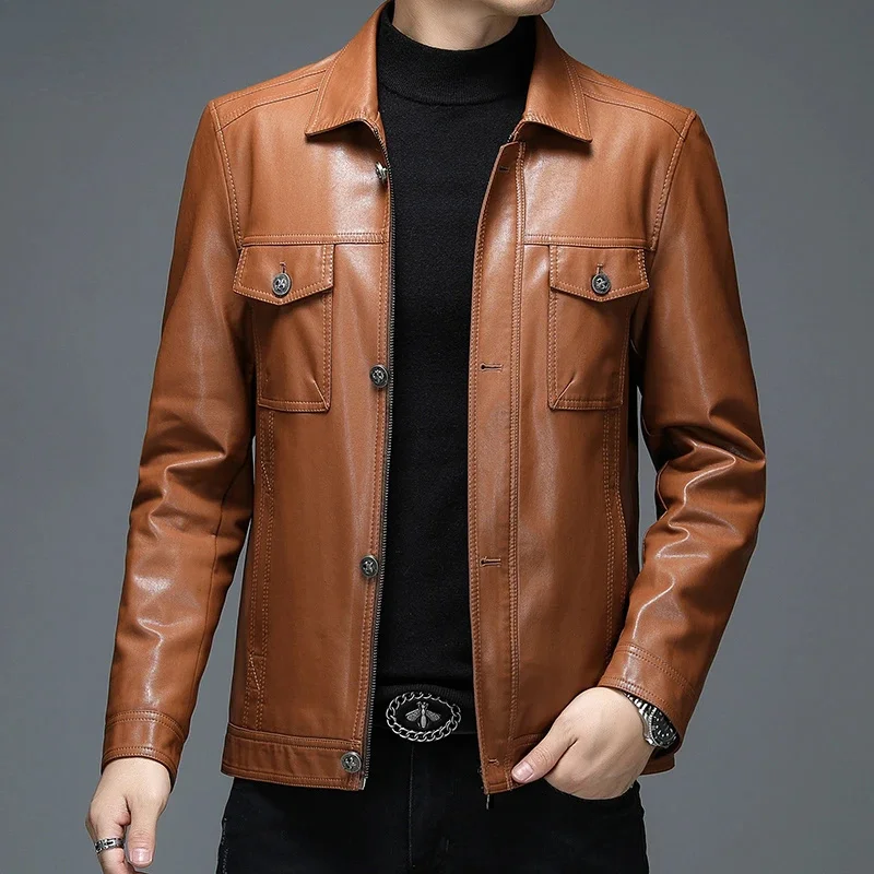 

Genuine Leather Jacket Men's Sheepskin Coats Motorcycle Jackets Loose Thin Casual Clothes Male Spring Fall Jaqueta De Couro FCY