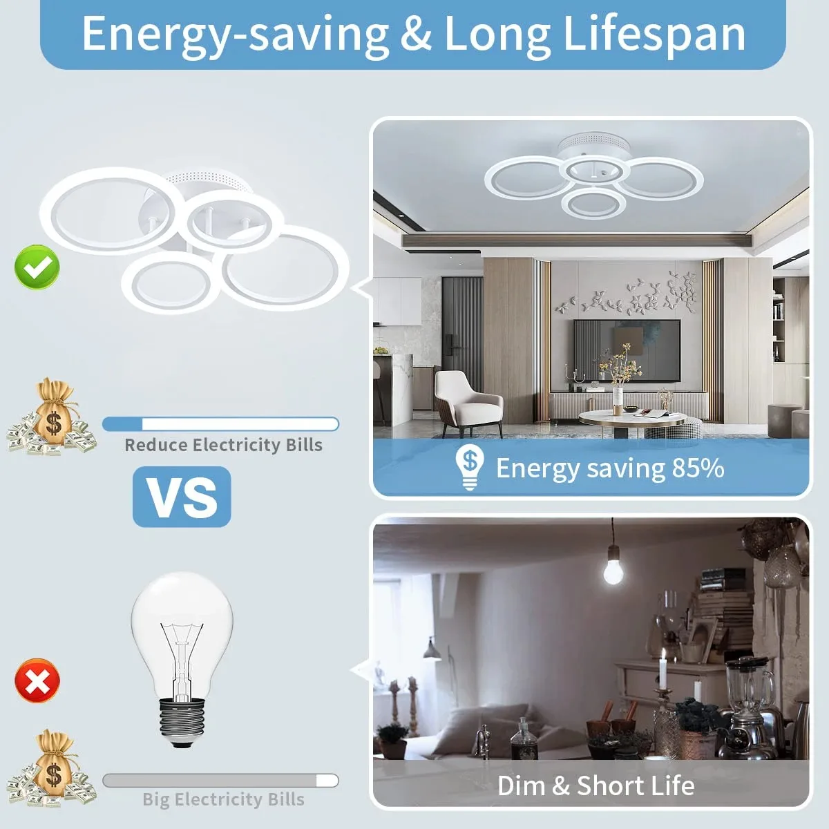 Modern ceiling lamps kitchen living room three-color dimming remote control round rings Ceiling chandelier modest home