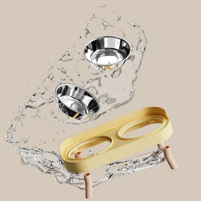 Cat Bowl Stainless Steel Double Bowl Anti Knock Pet Bowl Water and Food Integrated Cat and Dog Bowl Protects Cervical Spine 6
