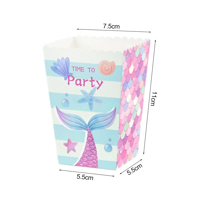 6/12Pcs Mermaid Party Popcorn Boxes Mermaid Tail Gift Candy Box Kids Girls Birthday Party Supplies Wedding Baby Shower Decor