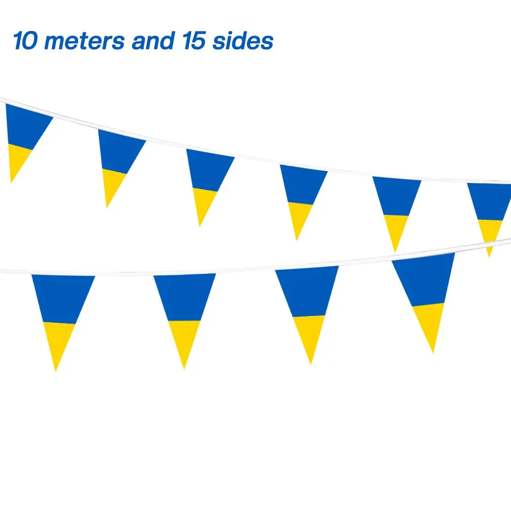 Bandeira de corda ucrânia triangular bandeira de corda ucrânia triangular bandeira nacional atividade desfile festival decoração 10m 15 lados