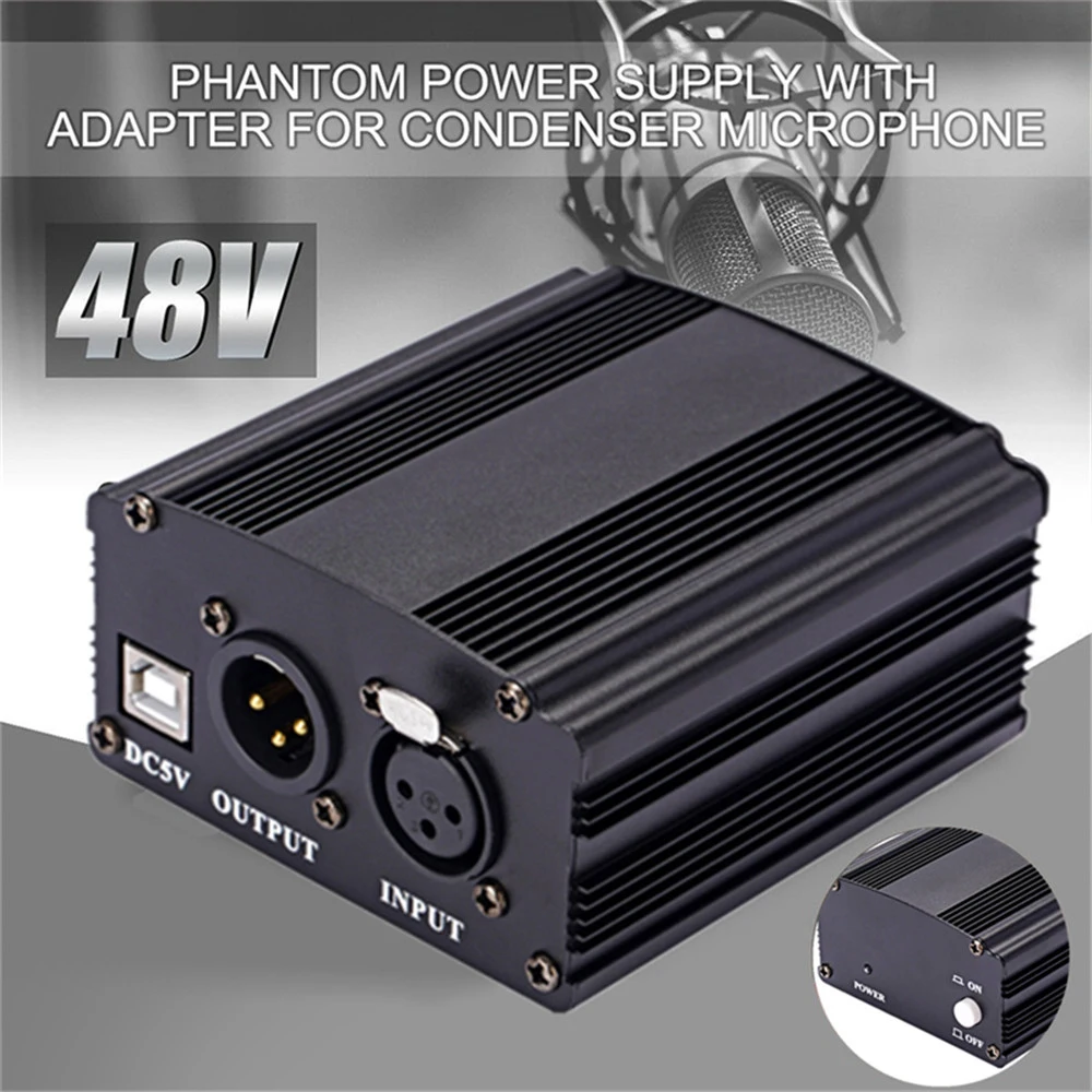 48VPhantomPowerAdapterXLRCableForCondenserMicrophoneStudio