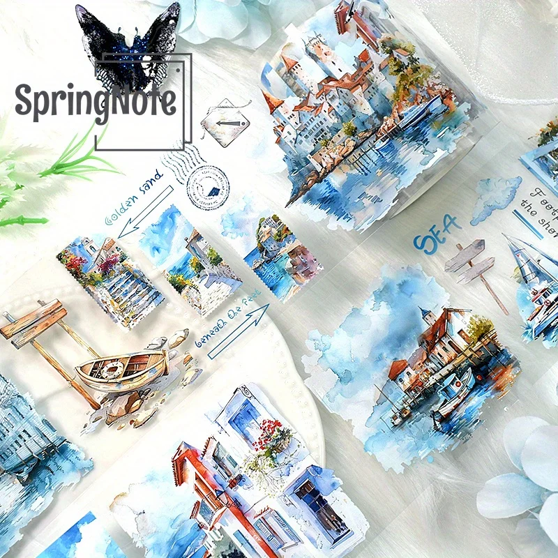2m/ Roll Oil Painting PET Sticker Decorative Sea Tide Tape For Scrapbook Magazine Aesthetic Stationery 2