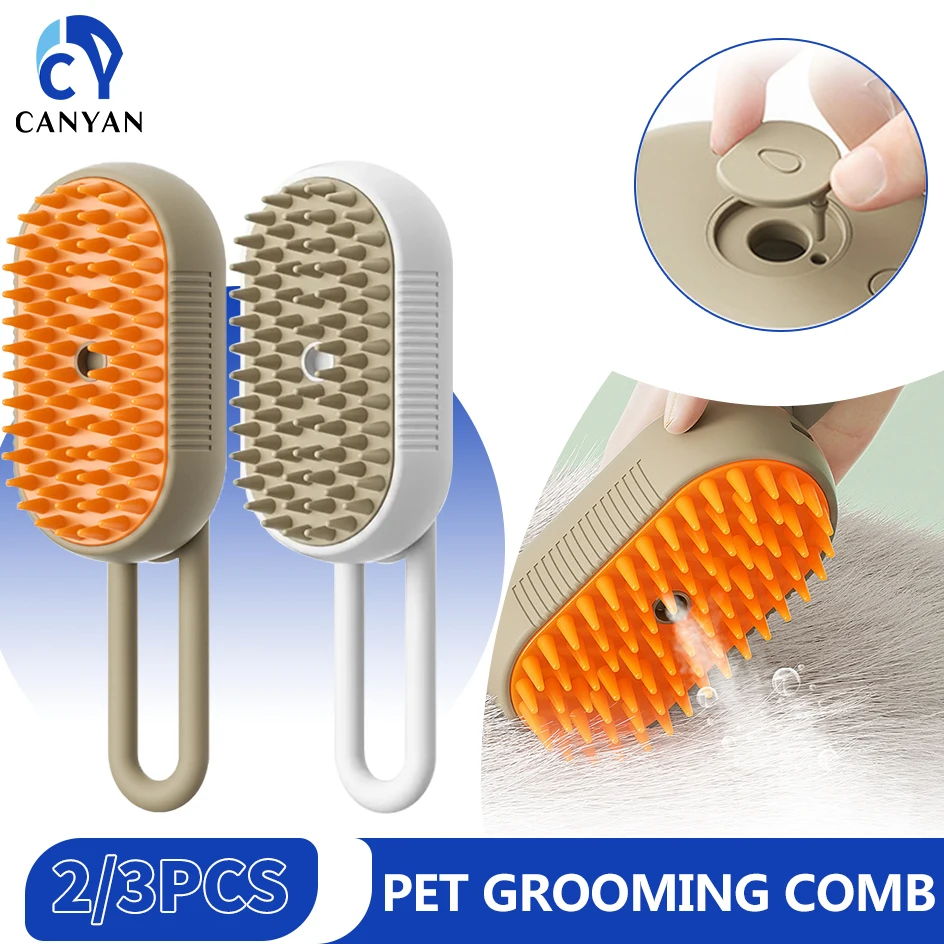 

Rechargeable Cat & Dog Grooming Comb with Electric Spray Water Spray Soft Silicone Depilation Brush Pet Kitten Grooming Supplies