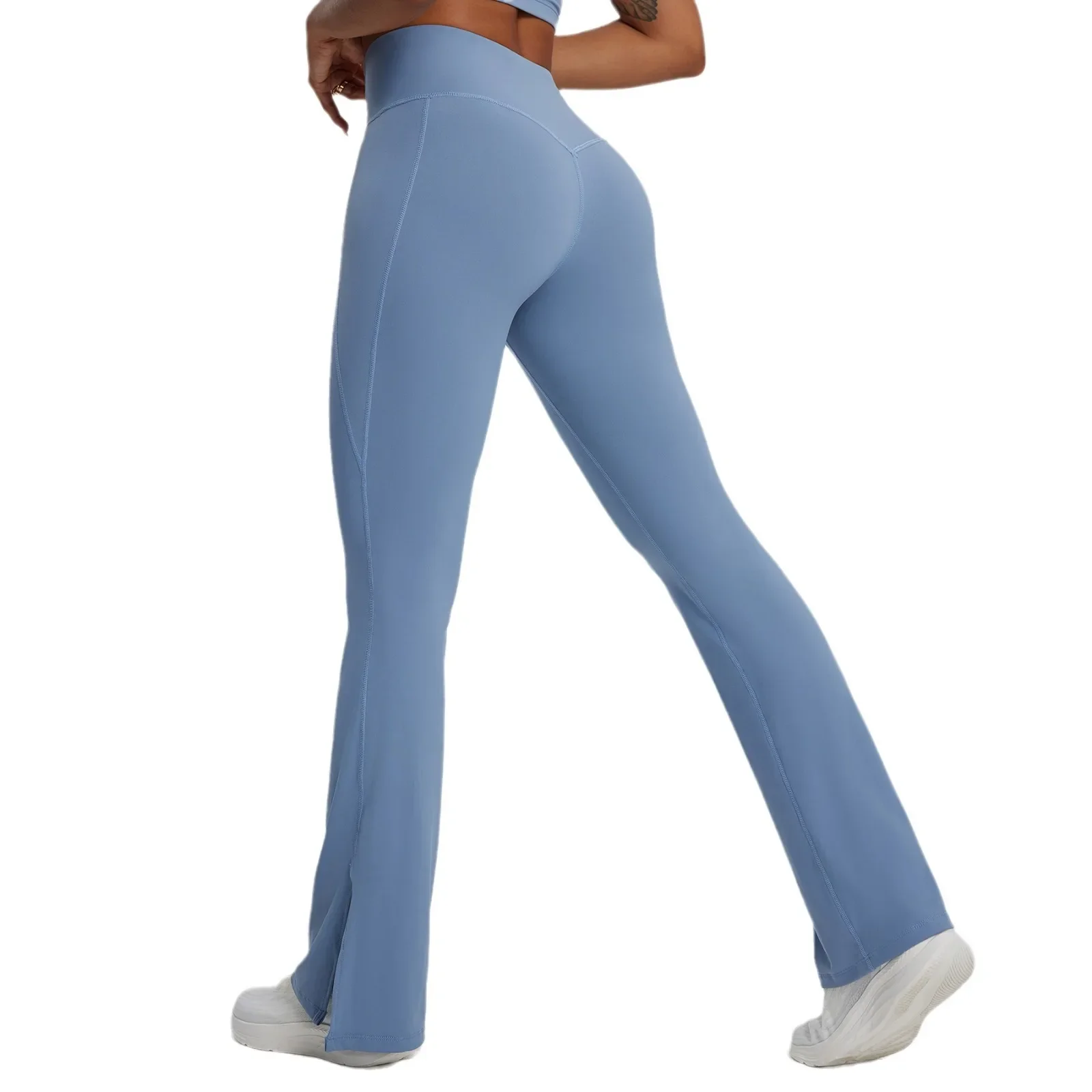 High-Waisted Yoga Pants Women's Elastic Slimming Sports Bell-Bottom Trousers Naked Feeling Fitness Peach Pants Cross-Border Euro