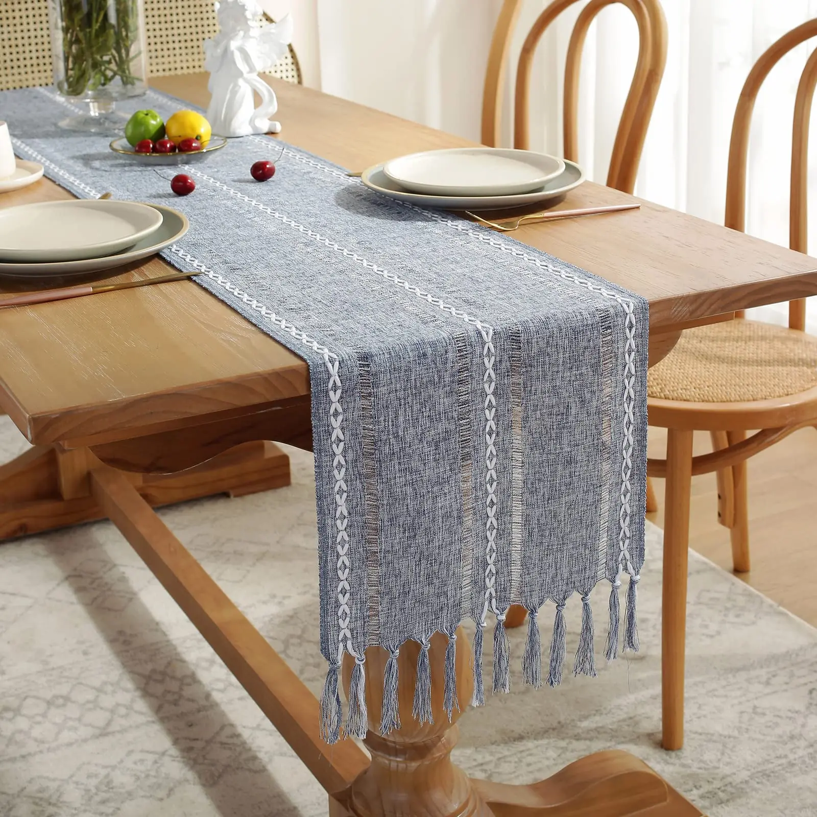 

Boho Table Runner with Tassels Cotton Linen Table Cloth Decoration for Holiday Party Farmhouse Wedding Tablecloth Home Decor