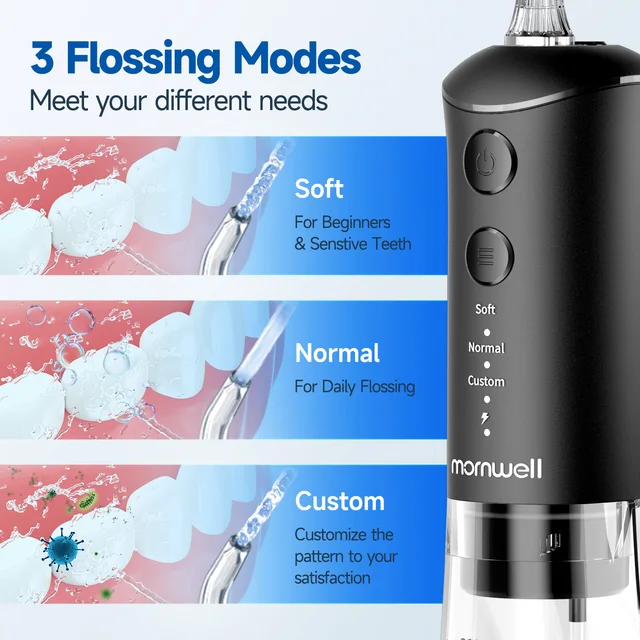 Water Flosser for Teeth Cleaner Rechargeable Oral Irrigator 3 Modes 300ML Powerful Battery Portable Water-Pick for Home Travel 5