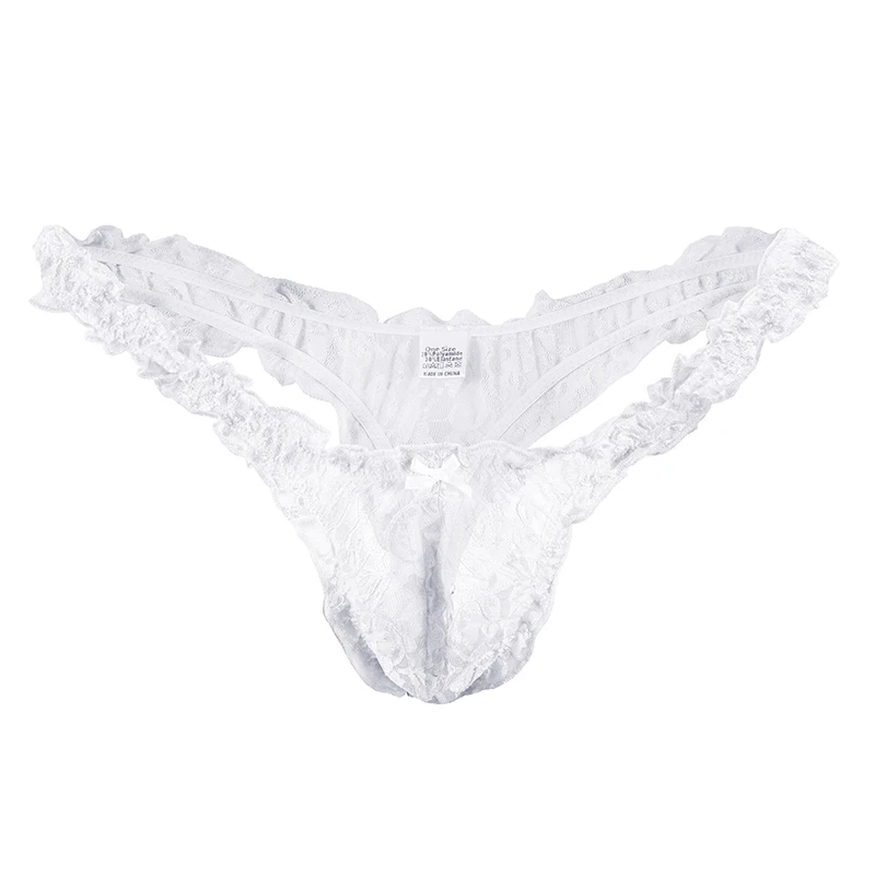 Mens Lace G-string And Thong Sexy Underwear See Through Tanga Bikini String Transparent Male Underpants T-back Panties