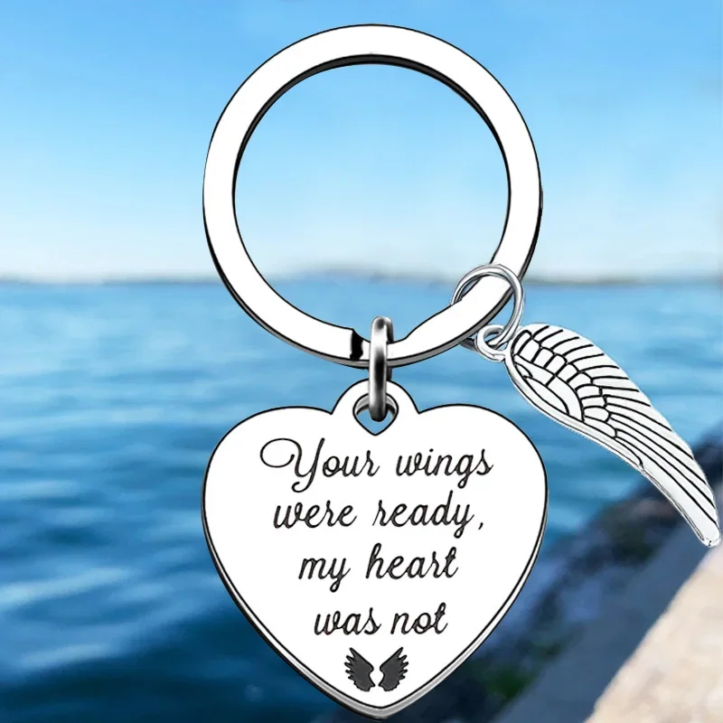 

Hot Memorial Mom Gift Keychain Pendant Your Wings were Ready My Heart was Not Heart Key Chains Miscarriage Remembrance Gift