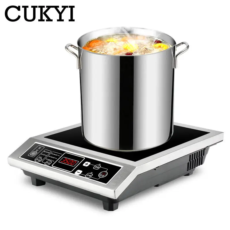3500W Stainless Steel Induction Cooker Firepower Adjustable Stir-Fry Stew Furnace Commercial Canteen Cooktop 50KG Load-bearing