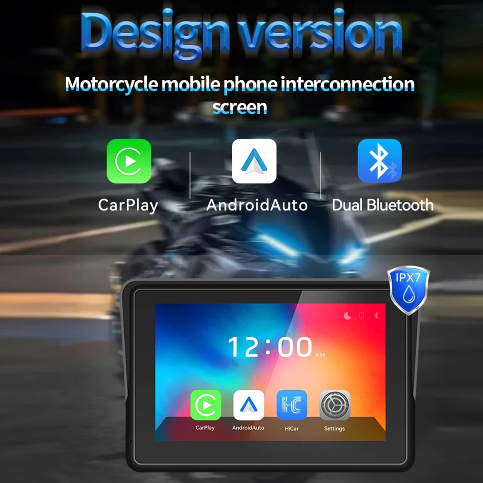 5 Inch/1000nit Portable Motorcycle GPS Navigation Screen Tire Pressure Monitor IPX7 Waterproof Wireless CarPlay/Android Auto