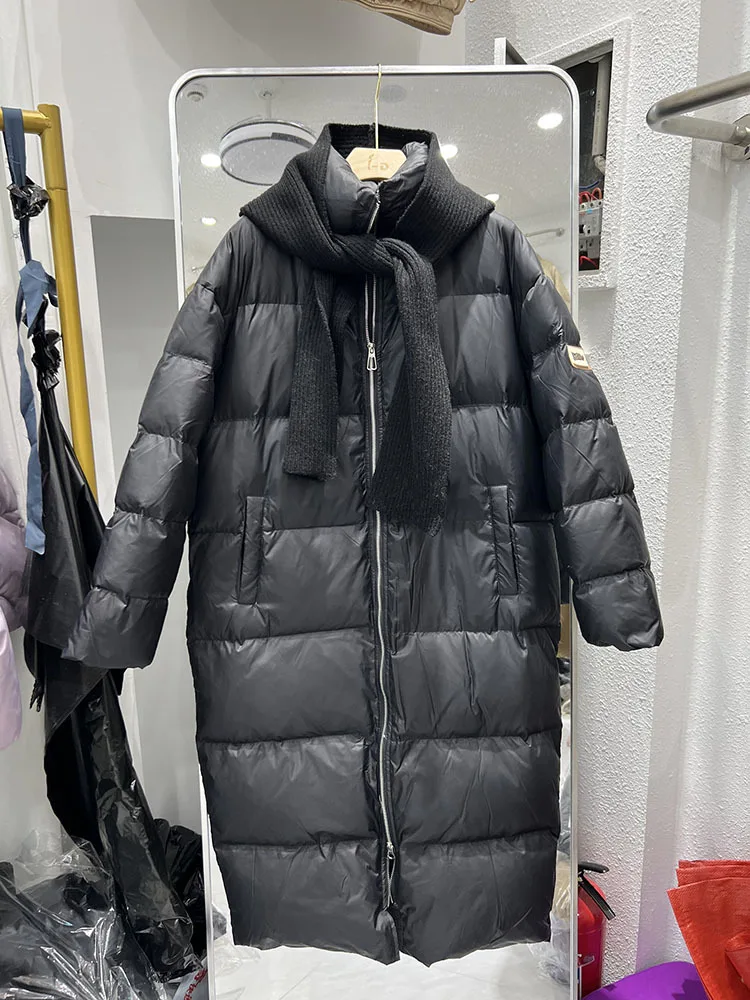 

Пуховик женский вязаный с капюшоном, на белом утином пуху, в Корейском стиле, свободный и утепленный, зима 2024