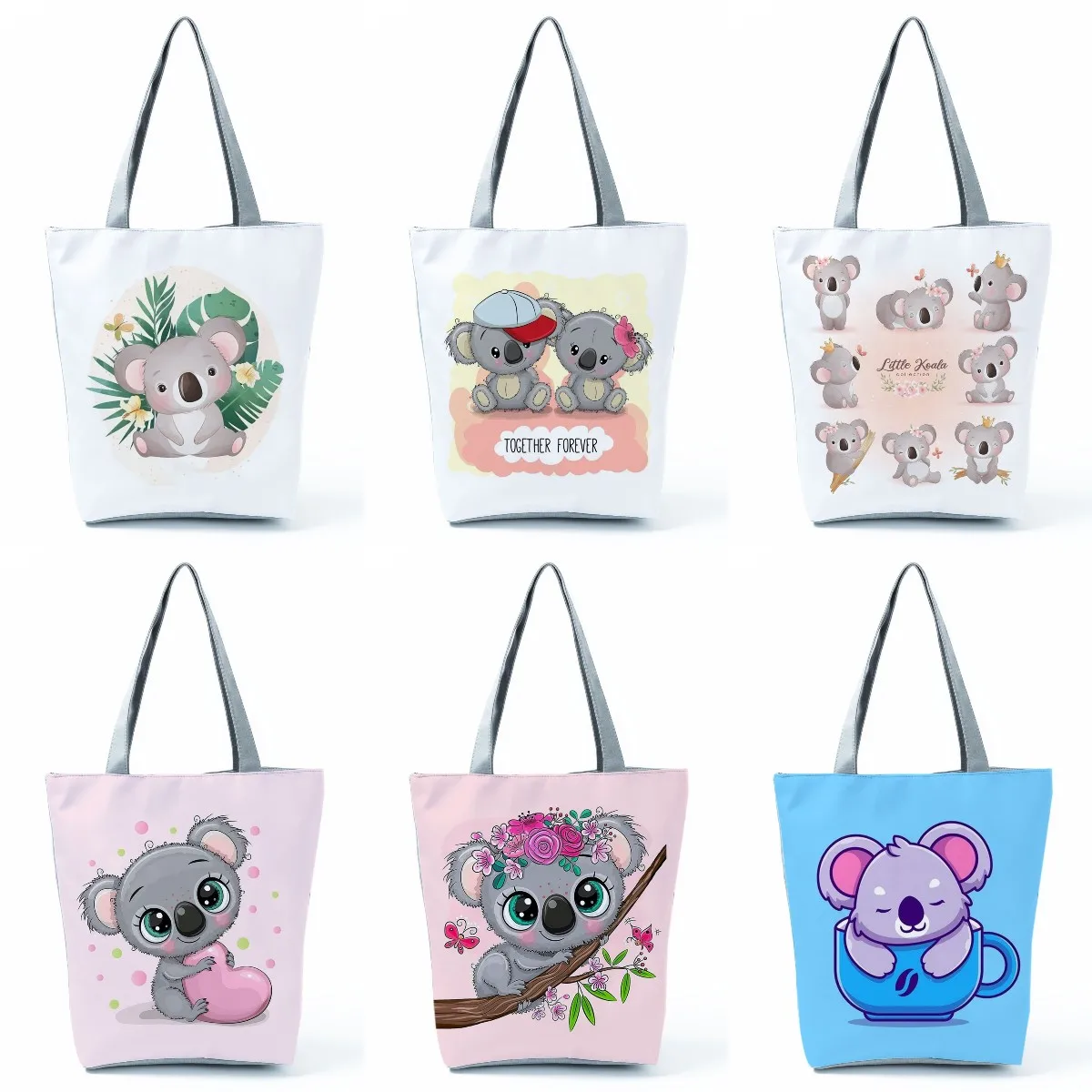 

Cute Cartoon Koala Tote Bags Foldable Eco Reusable Women Shoulder Bag Outdoor Beach Custom Animal Printed Logo Shopping Handbags