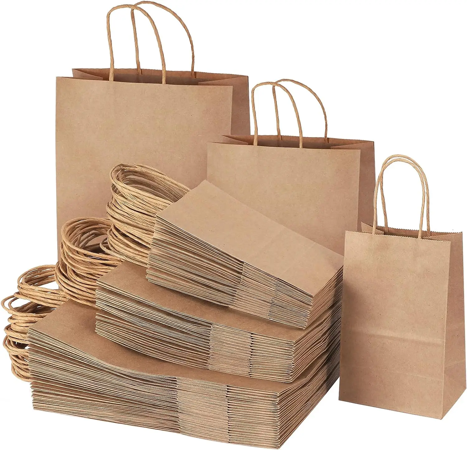 100-Pack Brown Kraft Gift Bags With Handles - 5.25x3.25x8.25 Inch Small Shopping & Party Bags