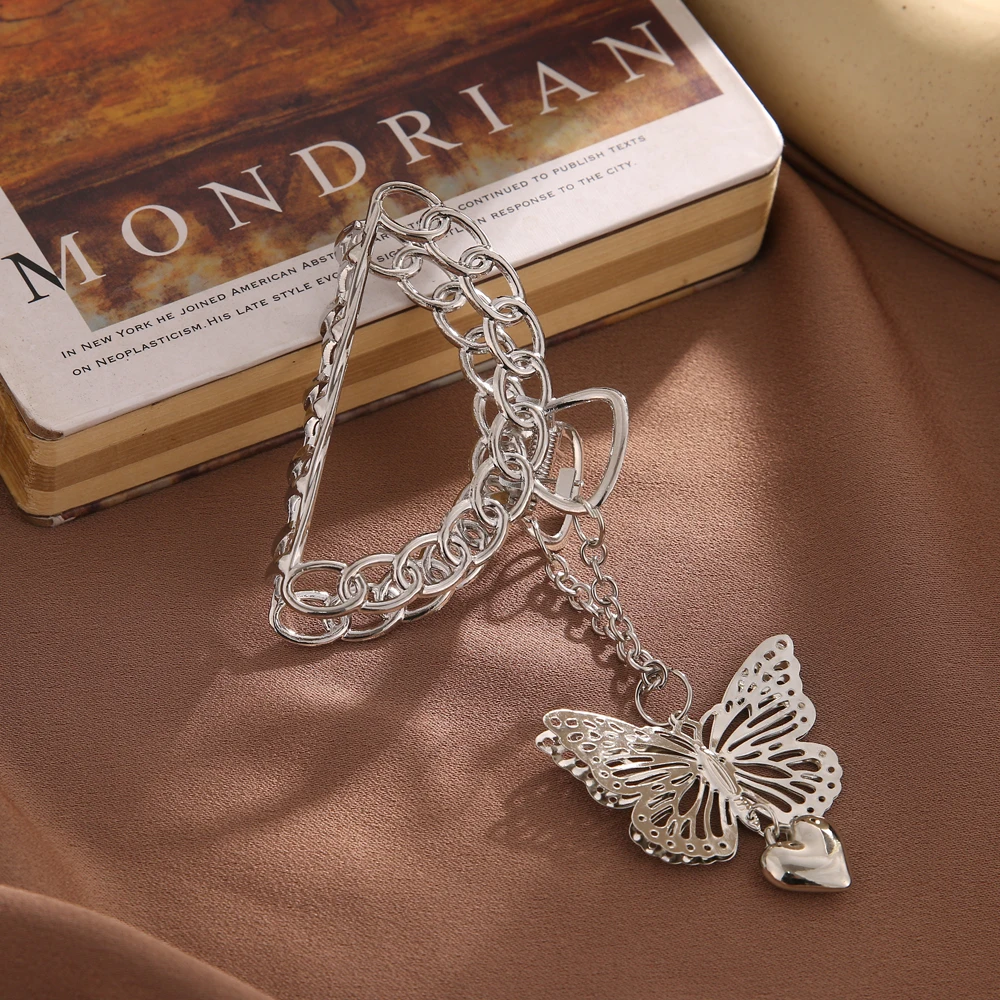 Retro Metal Hair Grip Goth Butterfly Hair Clip Love Pendant Claws Barrettes Jaw Grip Jewelry Styling Tools 1PC hair accessory hair clip jewelry accessories