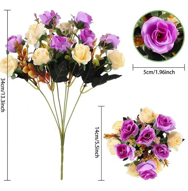 12 Köpfe Rose Künstliche Blumen Gefälschte Zwei Farbe Blumen Mit Stielen Gefälschte Rosen Blumensträuße Hause Hochzeit Weihnachten Party Dekor – Detail 12
