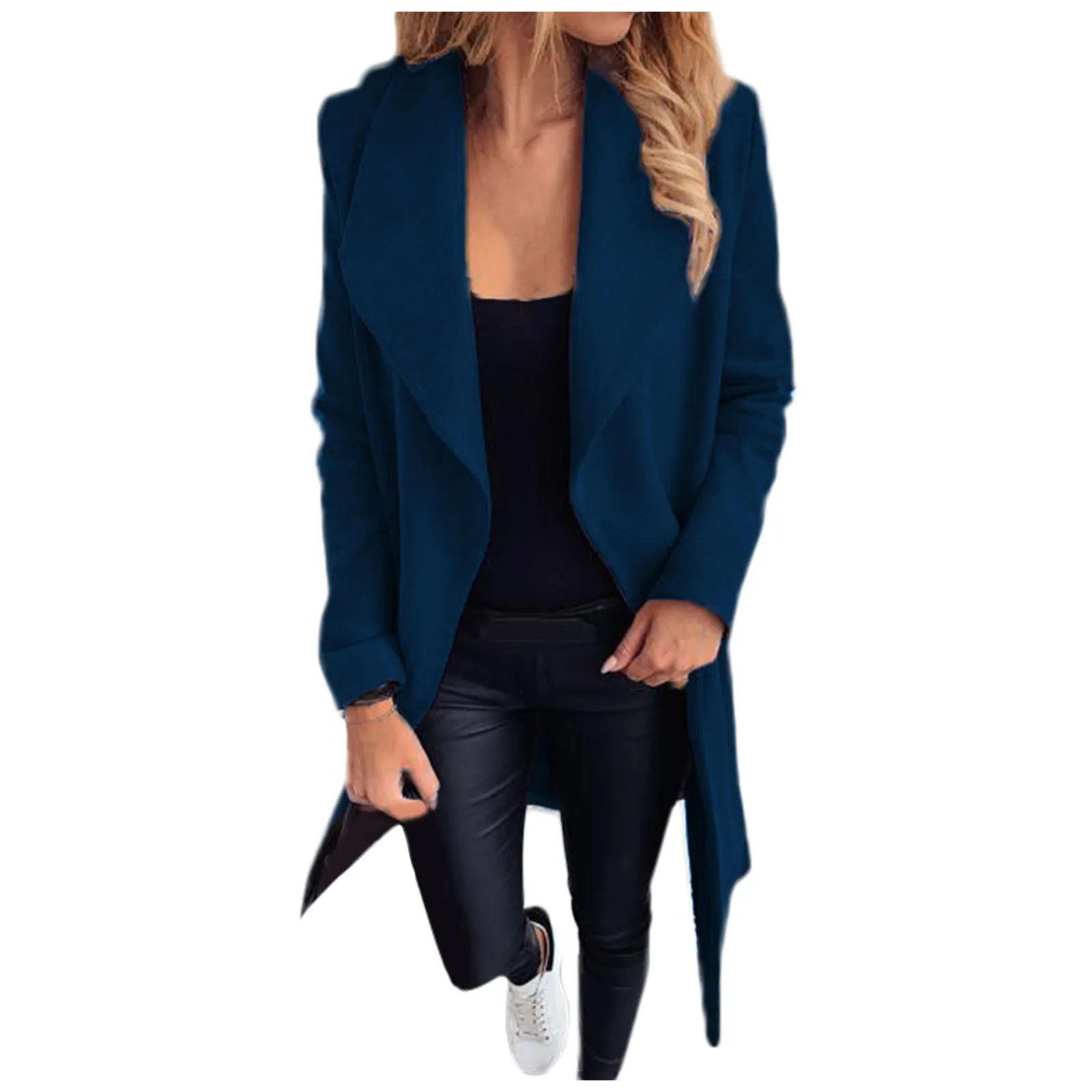 집업 노 후드 재킷, 긴 반팔 가디건, 오픈 재킷, 솔리드 세트 프론트 롱 코트, 털 있는 여성 플리스 풀오버 재킷