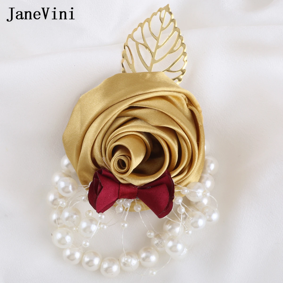 JaneVini Luxury Gold Groom Boutonniere for Wedding Man Guests Suits Brooch Bride Wrist Corsages Groomsmen Boyfriend Buttonhole