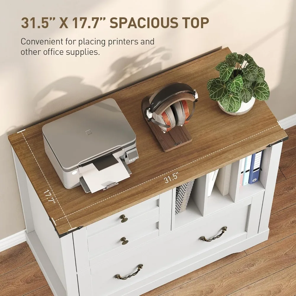 farmhouse file cabinet for home office, lateral filing cabinet with 3 drawers & folder organizer, office storage cabinet for a4