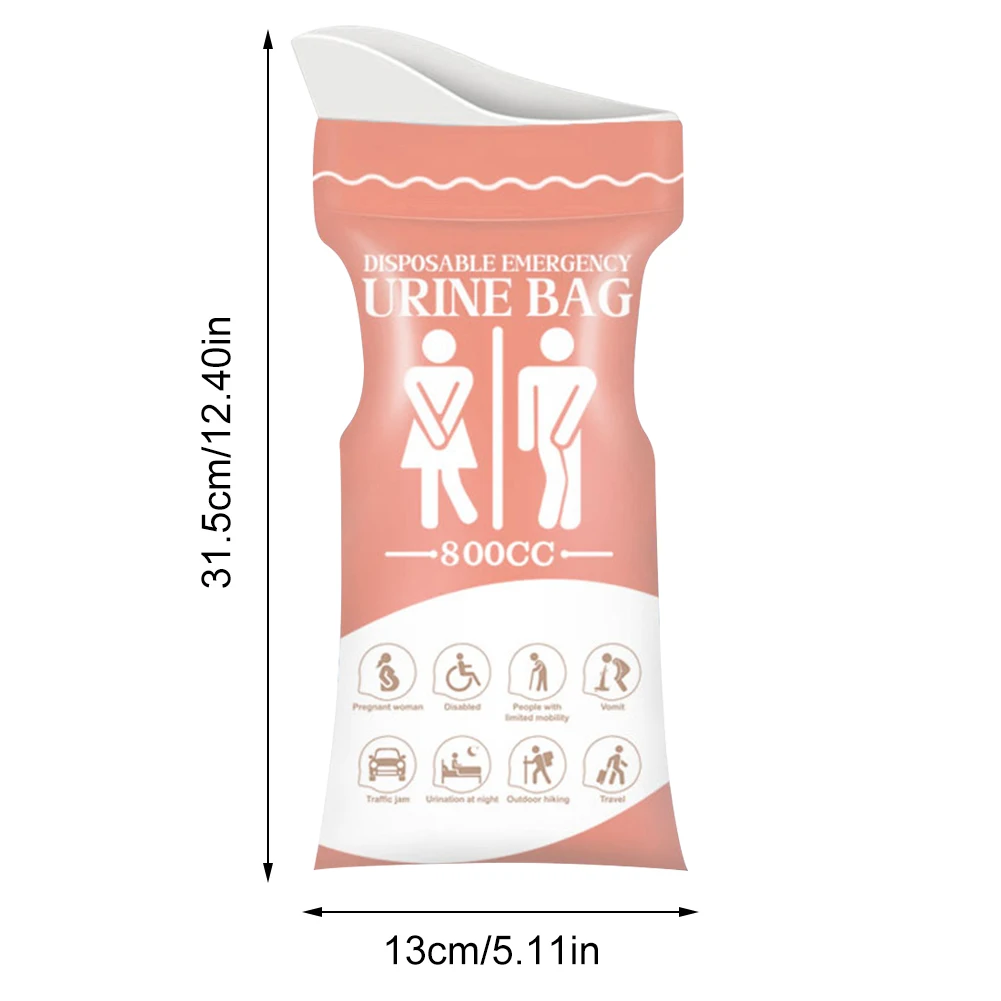 800 ML 일회용 소변기 가방 비상 소변 가방 캠핑 하이킹 임신 환자 어린이를위한 남여 소변기 가방