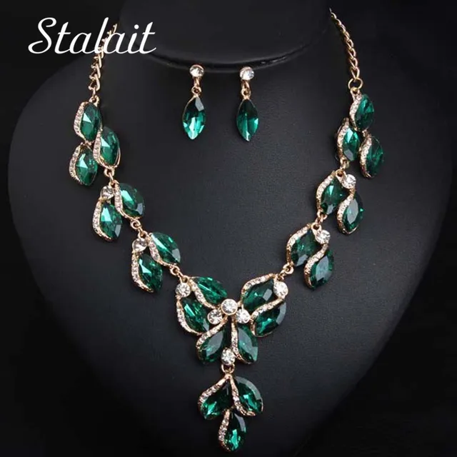 Romantic Zircon Horse Eye Leaf Crystal Jewelry Sets 1