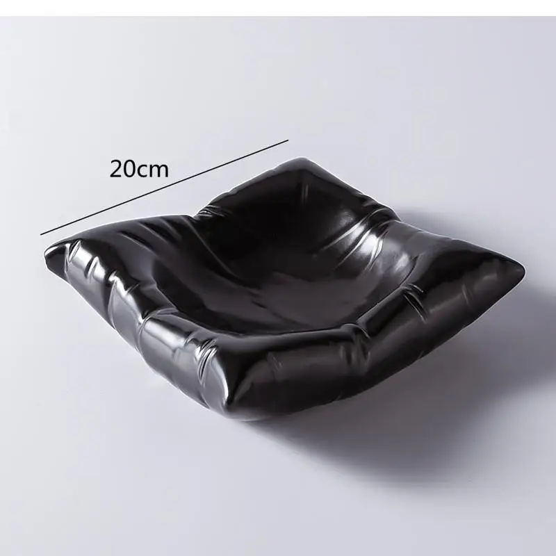 Ceramic Imitation Pillow Dinner Plate Kitchen Square Black White Dessert Artistic Definition Tableware