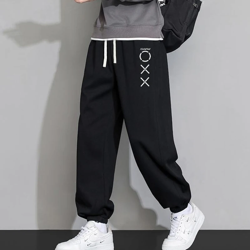 Spring Autumn New Elastic Waist Fashion Sweatpants Man Casual Letter Printing Drawstring Pockets Patchwork All-match Trousers