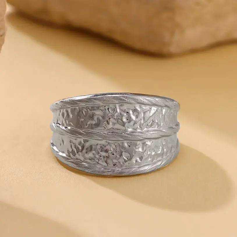 Stainless Steel Textured Stackable Rings For Women