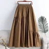 High Waist Asymmetrical Belted Midi Skirt Full A- Line Shape Half-length Women's Fashion Summer New Style Polyester Fiber