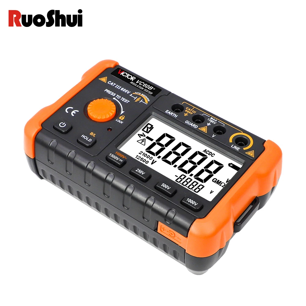 Victor 60B+ Insulation Tester 1500V Digital Multimeter 5G&Omega; Megometro Earth High Voltage Resistance Meter Ohm Megohmmeter Tool