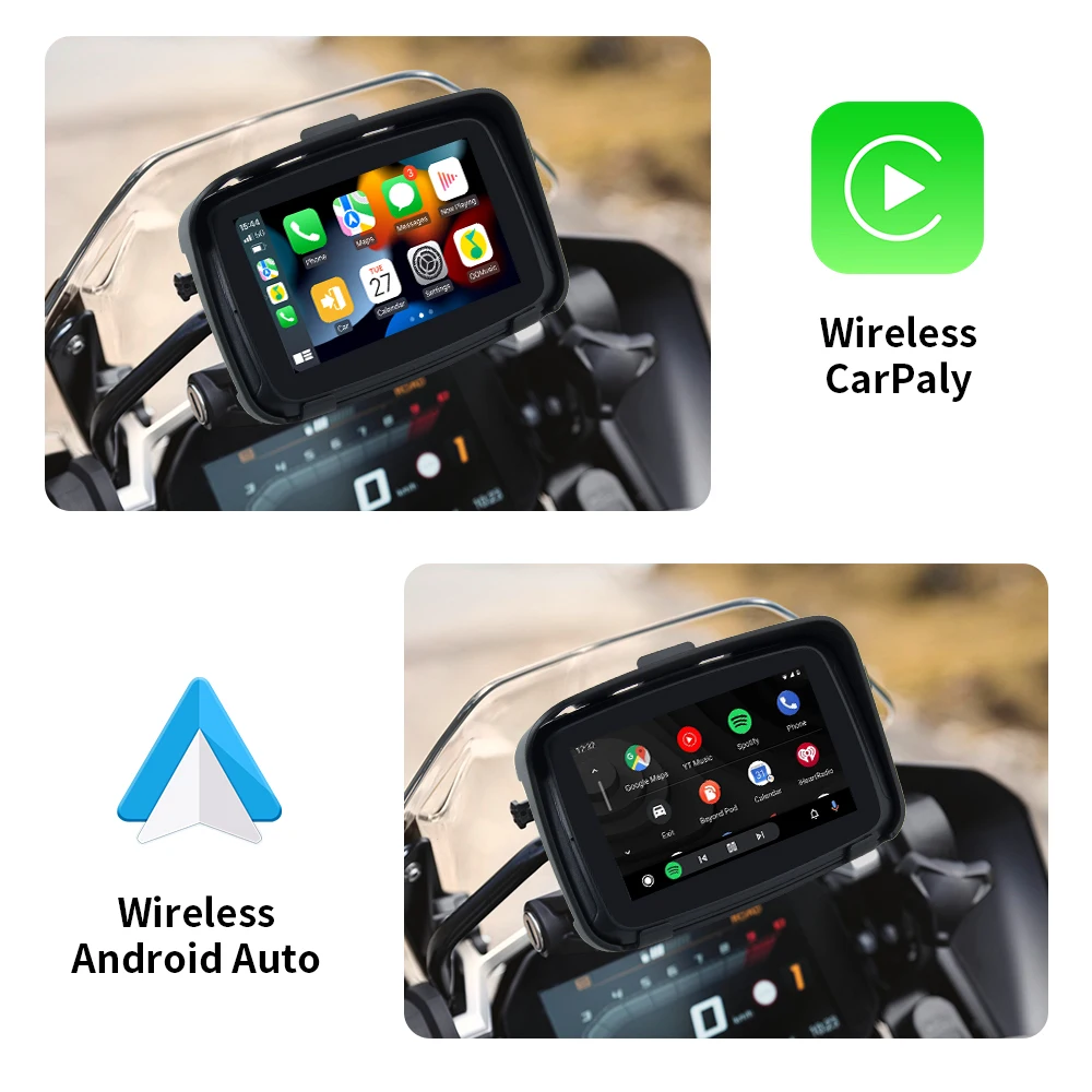 Pantalla portátil Apple Carplay Weuaste para moto, inalámbrica