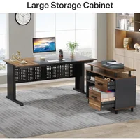 63 Inch Large Office Desk L Shaped Computer Desk with Drawers and Storage Shelves, Business Furniture Desk Workstation 2