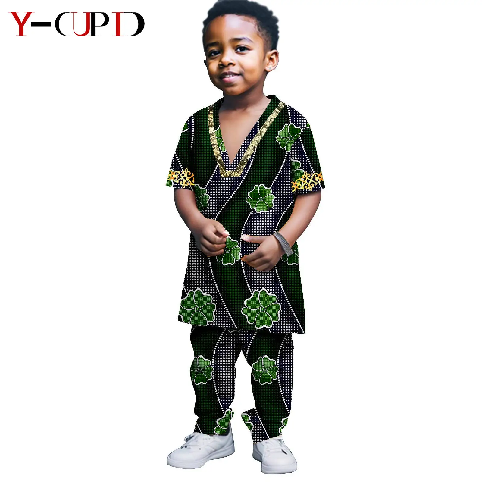 

African Clothes for Children Boy Dashiki Wax Print Top and Pant Sets Bazin Riche Summer 2 Pieces Sets Kid Ankara Outfits 2446024