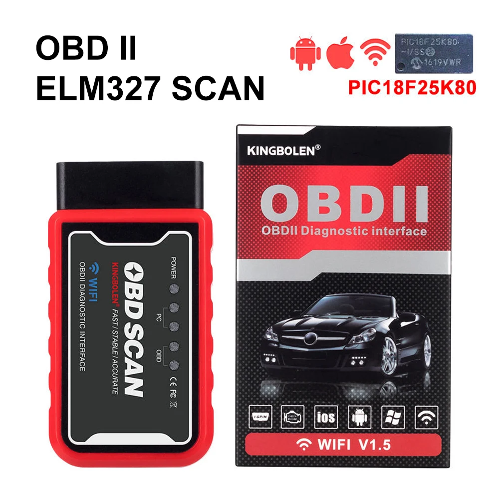 ELM327 V1.5 считыватель кодов автомобиля BT WiFi ELM 327 Чип PIC18F25K80 OBDII диагностический инструмент для iPhone/Android PK ICAR2 OBDSCAN сканер