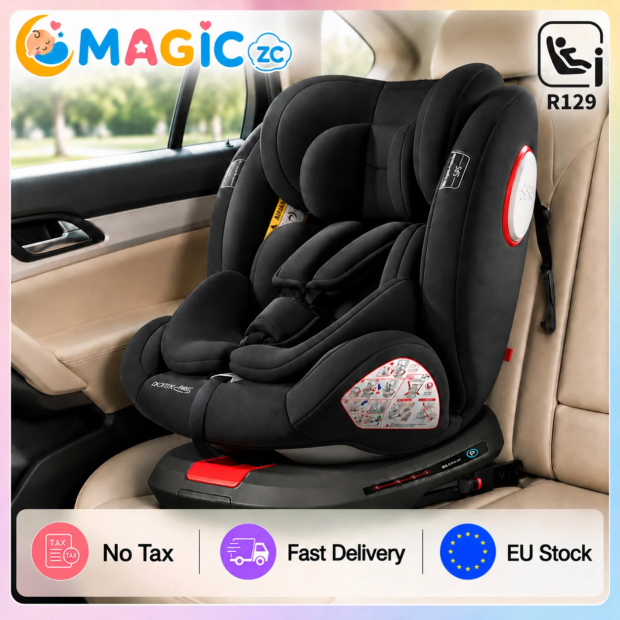 Kindersitz 40-150cm 360° ° Drehbarer ISOFIX-Kindersitz mit 5-Punkt-Gurt, Top-Tether-Alarm, verstellbarer Kopfstütze, 4 Neigungspositionen, Seitenaufprallschutz, rückwärts- und vorwärtsgerichtet, für Säuglinge, Kleinkinder und Kinder von 0-12 Jahren.
