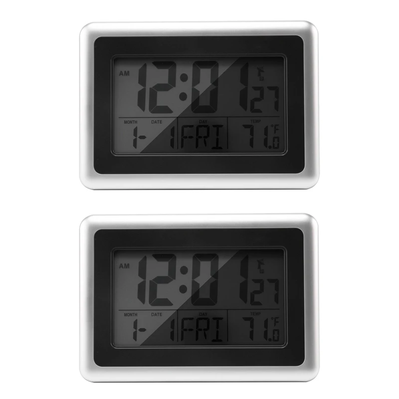 2x Atomic Digital Wall Clock, Large Lcd Display, Battery Operated
