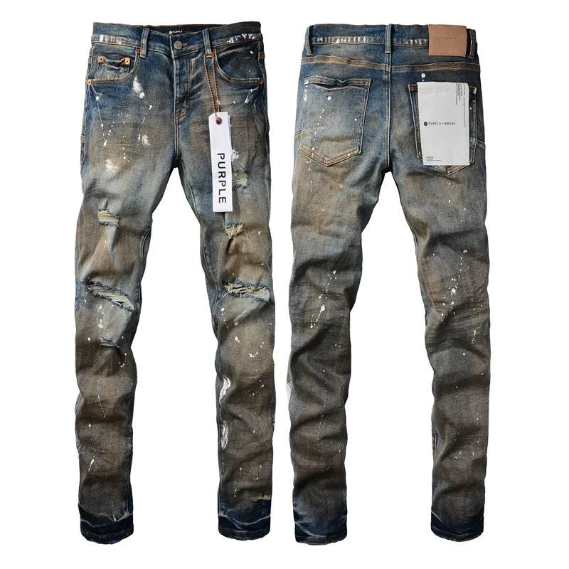 

2023 New Dark Blue Purple Brand Jeans Men's Slim Fit Graffiti Y2k Hip Hop Denim Jeans Designer Long Pants Skinny Streetwear