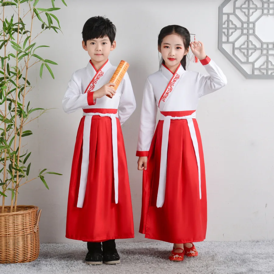 Stage Baby Hanfu Dress Set Kids Cosplay Children Ancient Costume Outfit Girl Boy Tops Skirt Suit Chinese Traditional Clothes
