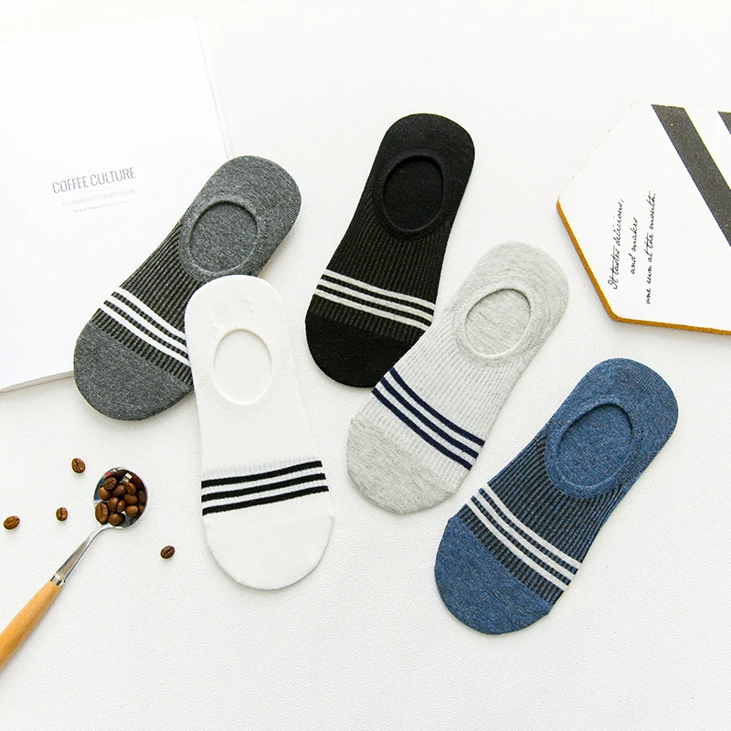 

5 Pairs High Quality Men Socks Spring Summer New Striped Cotton Boat Socks Breathable Sweat-absorbent Invisible Socks Short Sock