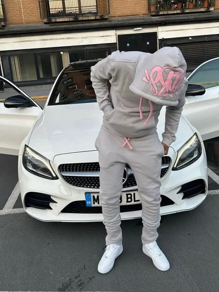 Y2k Street Men Hoodies Straight Pants 2 Piece Set Hip Hop Sports Hooded Pullover Trousers Casual Loose Cotton Printed Tracksuit sports suit tracksuit set sports set outdoor suit set